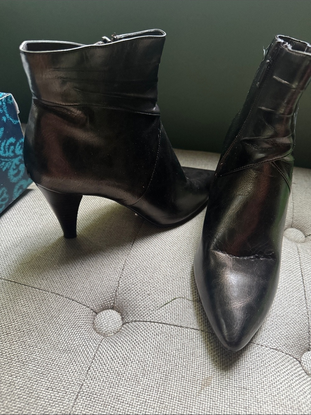 Impo Black Leather Pointed Toe Ankle Boots